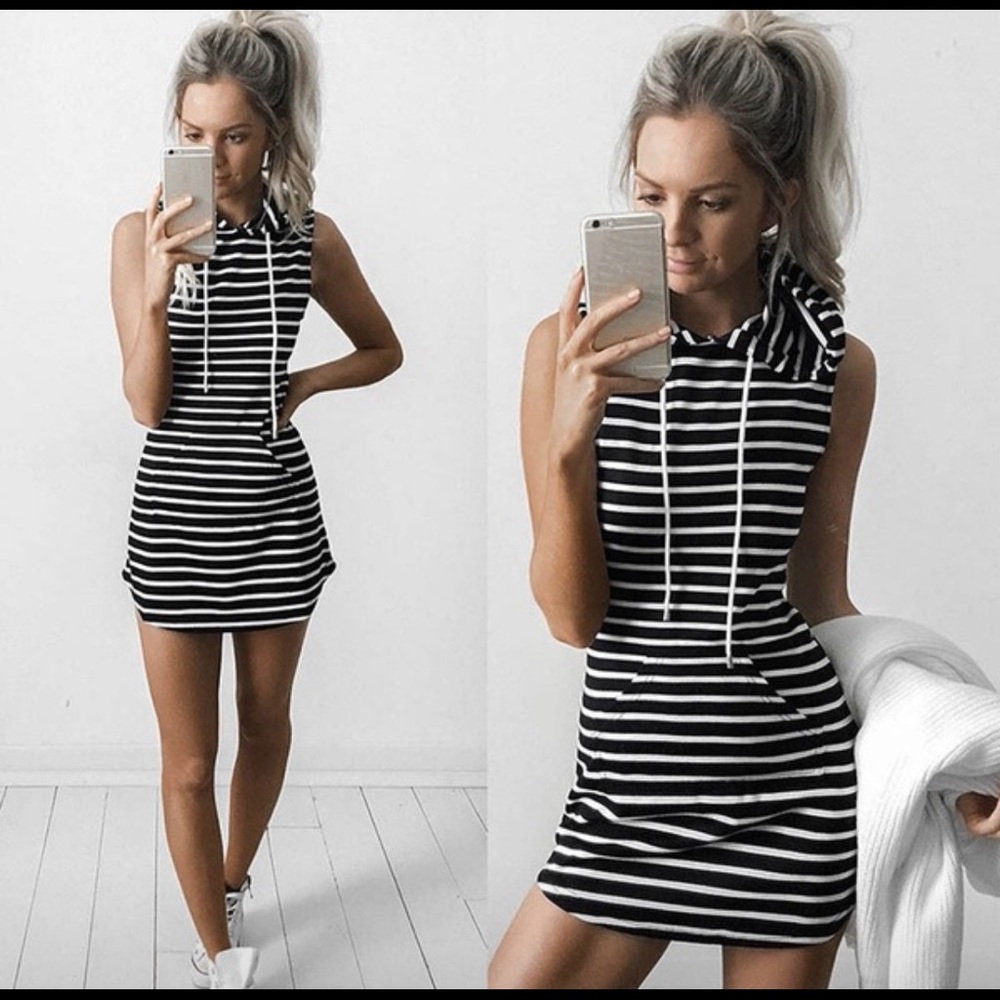 Striped mini dress with hood